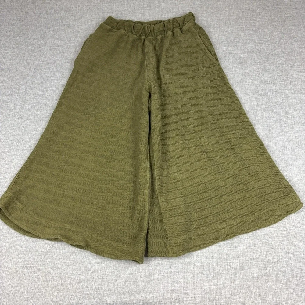 Free People FP Beach Pants Womens L Green Knit Cropped Wide Leg Lounge